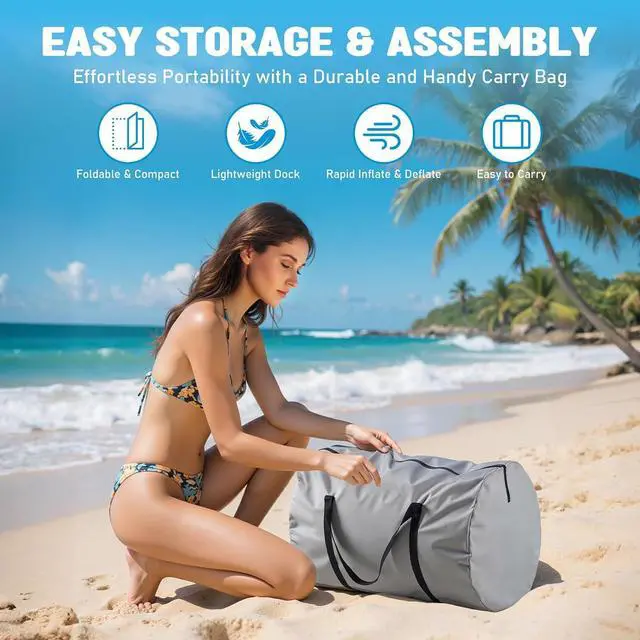 Alt view image 6 of 7 - Inflatable Floating Dock with Portable Carry Bag and Ladder, Heavy-Duty Non-Slip Surface Water Platform