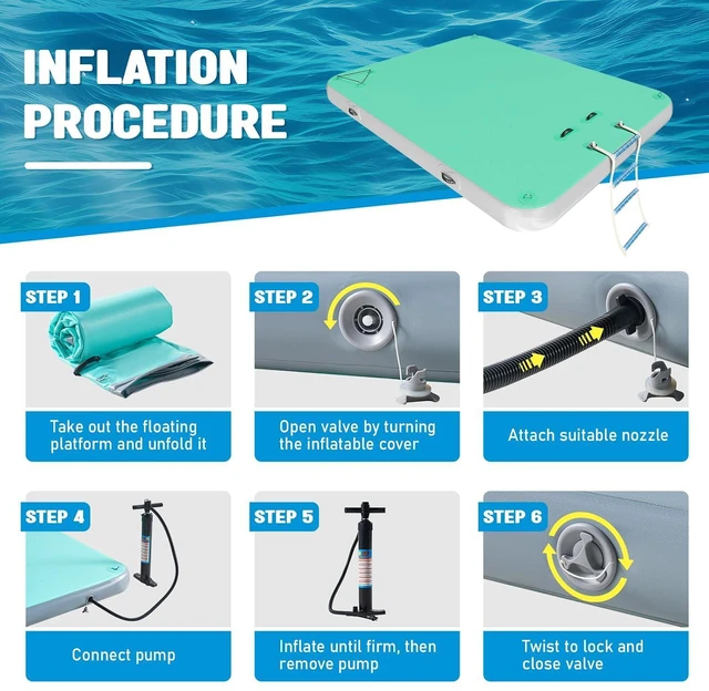 Alt view image 4 of 7 - Inflatable Floating Dock with Portable Carry Bag and Ladder, Heavy-Duty Non-Slip Surface Water Platform