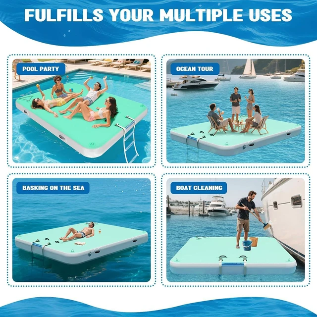 Alt view image 7 of 7 - Inflatable Floating Dock with Portable Carry Bag and Ladder, Heavy-Duty Non-Slip Surface Water Platform