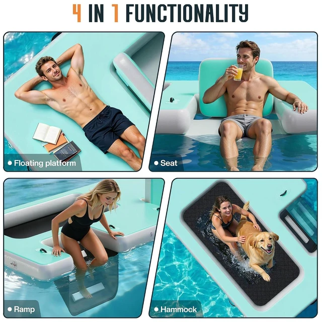 Alt view image 2 of 7 - Inflatable Floating Dock with Portable Carry Bag and Ladder, Heavy-Duty Non-Slip Surface Water Platform