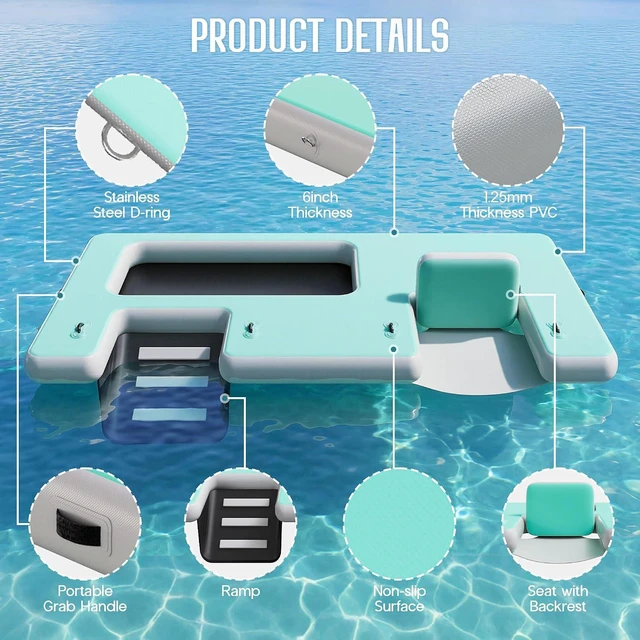 Alt view image 4 of 7 - Inflatable Floating Dock with Portable Carry Bag and Ladder, Heavy-Duty Non-Slip Surface Water Platform