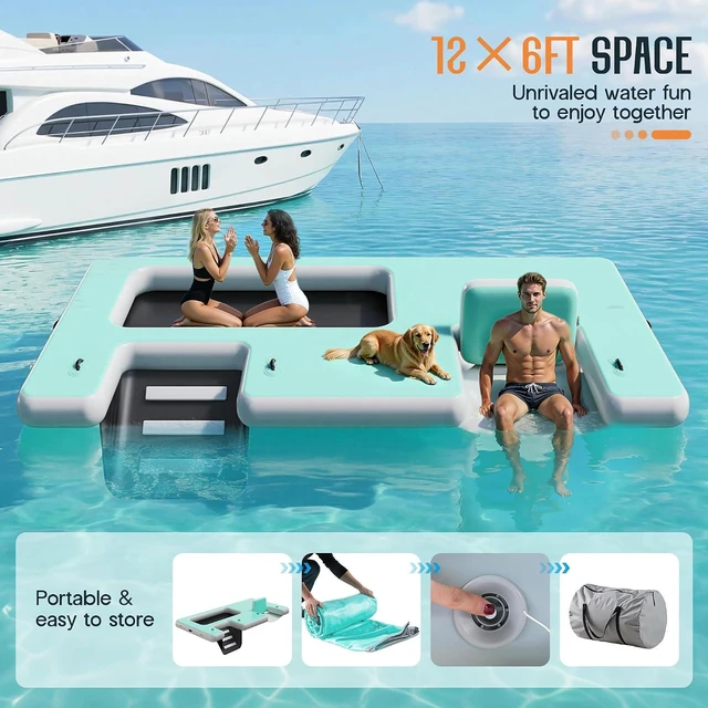 Alt view image 7 of 7 - Inflatable Floating Dock with Portable Carry Bag and Ladder, Heavy-Duty Non-Slip Surface Water Platform