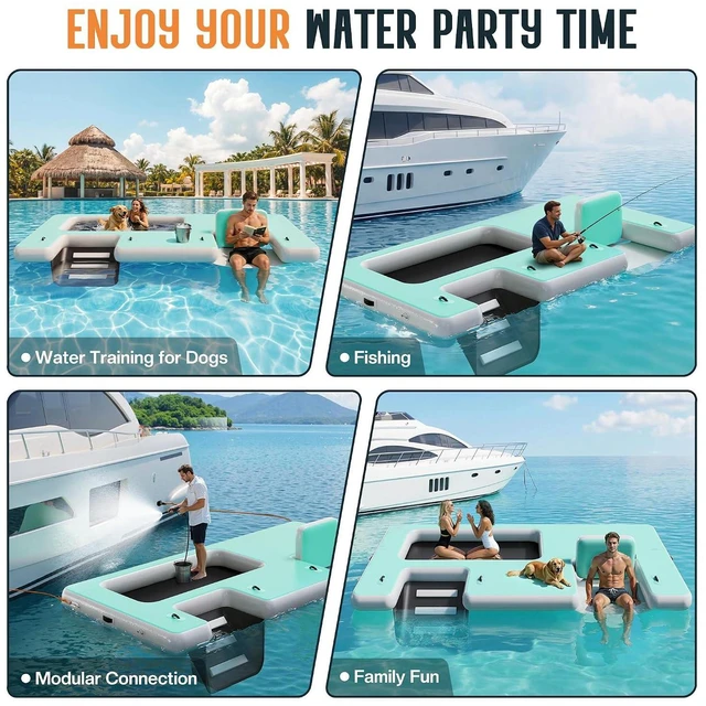 Alt view image 6 of 7 - Inflatable Floating Dock with Portable Carry Bag and Ladder, Heavy-Duty Non-Slip Surface Water Platform