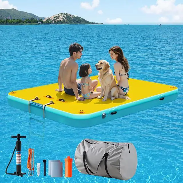 Main image of Inflatable Floating Dock with Portable Carry Bag and Ladder, Heavy-Duty Non-Slip Surface Water Platform