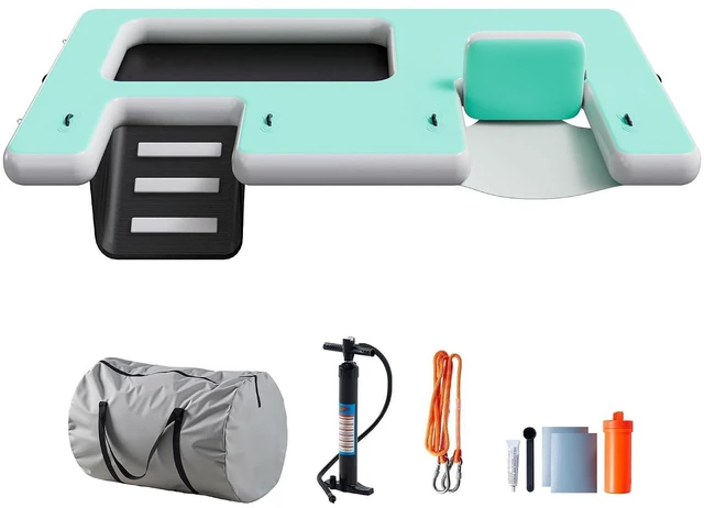Main image of Inflatable Floating Dock with Portable Carry Bag and Ladder, Heavy-Duty Non-Slip Surface Water Platform