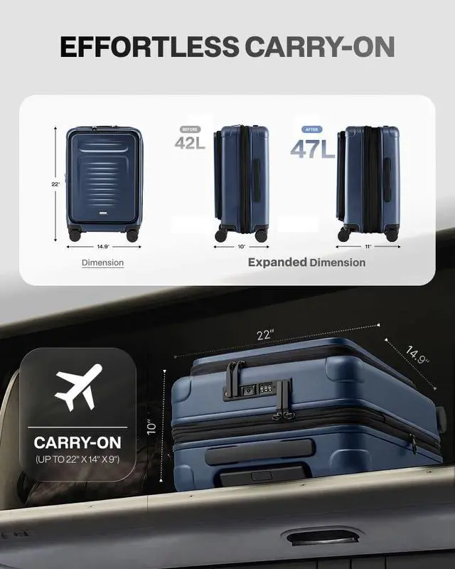 Alt view image 3 of 7 - Luggage Sets Checked Suitcases - 2 Piece, Travel Carry on with Spinner Wheels, Expandable Hardside Large Suitcase with TSA Lock,20+29 Inch Blue