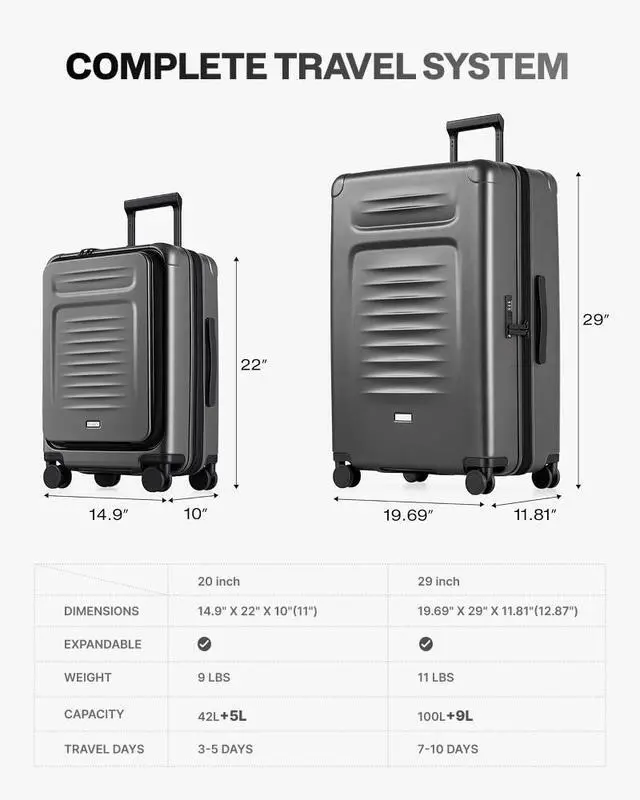 Alt view image 7 of 7 - Luggage Sets Checked Suitcases - 2 Piece, Travel Carry on with Spinner Wheels, Expandable Hardside Large Suitcase with TSA Lock,20+29 Inch Grey