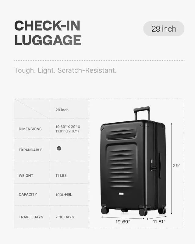 Alt view image 7 of 7 - Checked Suitcases Luggage: Large Travel Luggage with Spinner Wheels Expandable Hardside Suitcases with TSA Lock,29 Inch Black