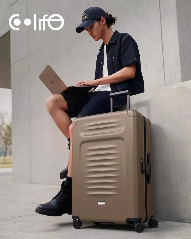 Alt view image 2 of 7 - Checked Suitcases Luggage: Large Travel Luggage with Spinner Wheels Expandable Hardside Suitcases with TSA Lock,29 Inch Apricot