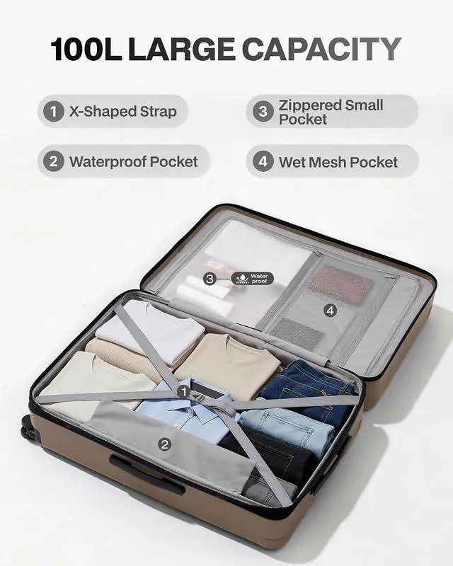 Alt view image 6 of 7 - Checked Suitcases Luggage: Large Travel Luggage with Spinner Wheels Expandable Hardside Suitcases with TSA Lock,29 Inch Apricot