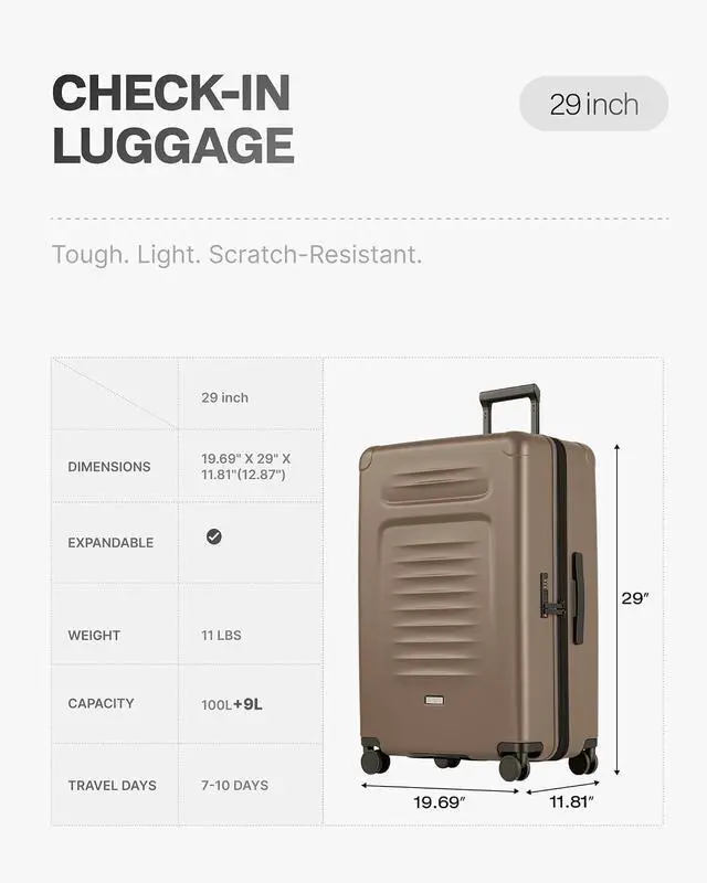 Alt view image 7 of 7 - Checked Suitcases Luggage: Large Travel Luggage with Spinner Wheels Expandable Hardside Suitcases with TSA Lock,29 Inch Apricot