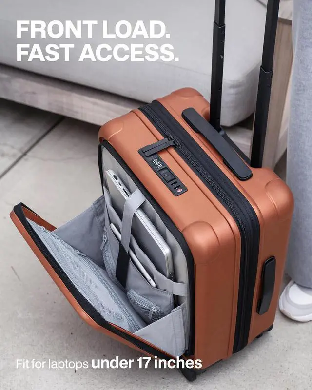 Alt view image 2 of 7 - Carry On Luggage Suitcase : 22x14x9 Airline Approved Travel Luggage with Spinner Wheels, Front Pocket Expandable Hardshell Suitcases with TSA Lock Orange