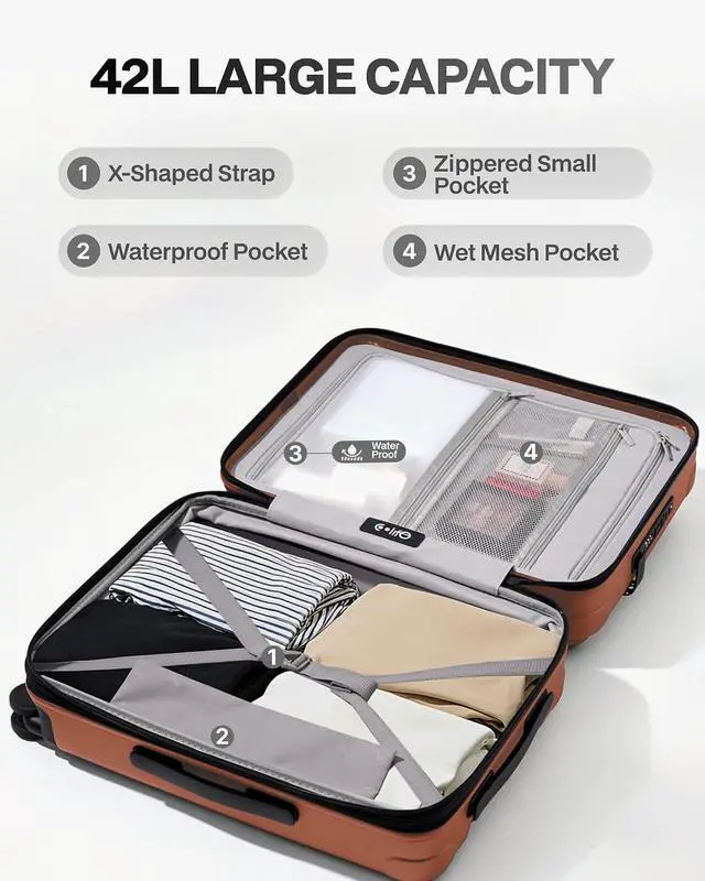 Alt view image 7 of 7 - Carry On Luggage Suitcase : 22x14x9 Airline Approved Travel Luggage with Spinner Wheels, Front Pocket Expandable Hardshell Suitcases with TSA Lock Orange