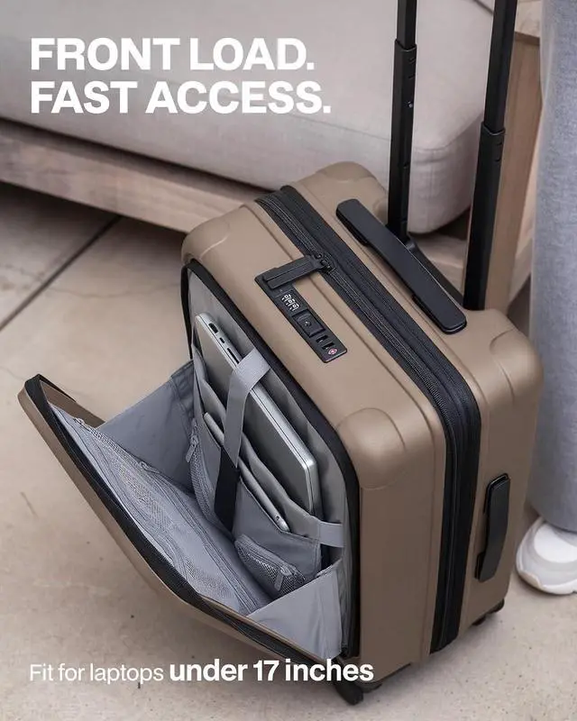 Alt view image 2 of 7 - Carry On Luggage Suitcase : 22x14x9 Airline Approved Travel Luggage with Spinner Wheels, Front Pocket Expandable Hardshell Suitcases with TSA Lock Apricot