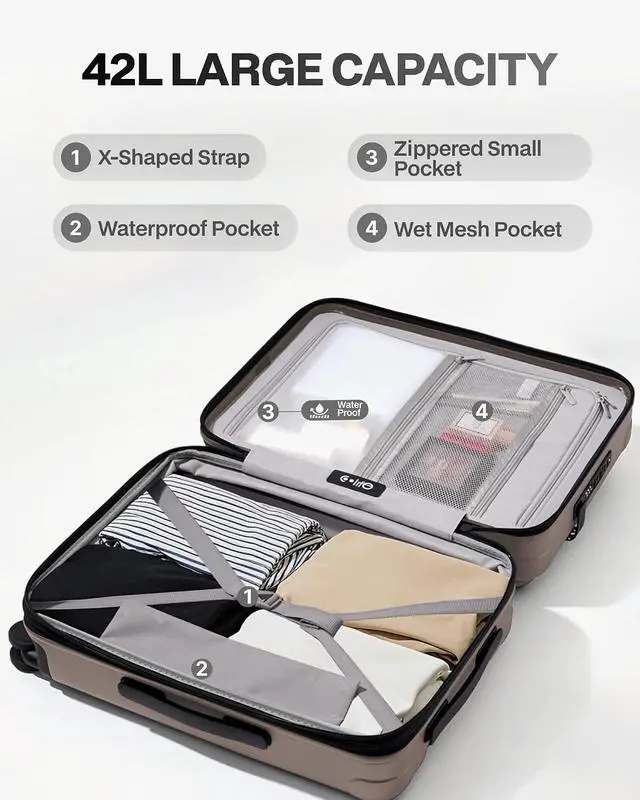 Alt view image 7 of 7 - Carry On Luggage Suitcase : 22x14x9 Airline Approved Travel Luggage with Spinner Wheels, Front Pocket Expandable Hardshell Suitcases with TSA Lock Apricot
