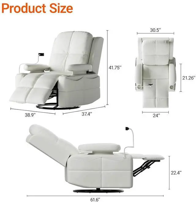 Alt view image 2 of 7 - MAMAZING Lullapod Power Nursery Recliner Rocking Chair, Triple Motor Power Recliner with HugAssist Armrest, 270° Swivel Glider and Quiet Rocking Chair Nursery with Dual Charging Port and Storage