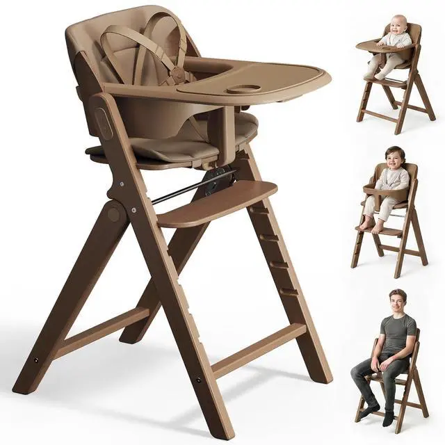 Main image of Mamazing GrowPod Pro Wooden Baby High Chair for 6 Months to 220lbs, Easy to Clean with Tray, Compact Foldable Highchair for Kitchen & Dining Room, with 5-Point Safety Harnesses and Guard Bar
