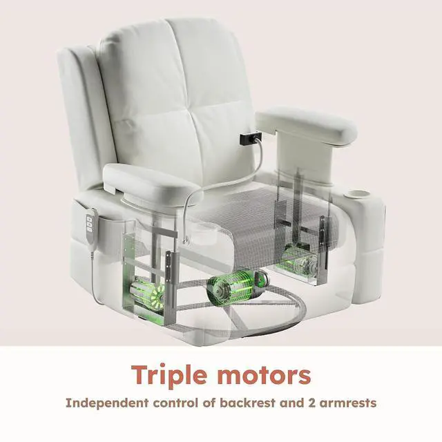 Alt view image 5 of 7 - MAMAZING Lullapod Power Nursery Recliner Rocking Chair, Triple Motor Power Recliner with HugAssist Armrest, 270° Swivel Glider and Quiet Rocking Chair Nursery with Dual Charging Port and Storage