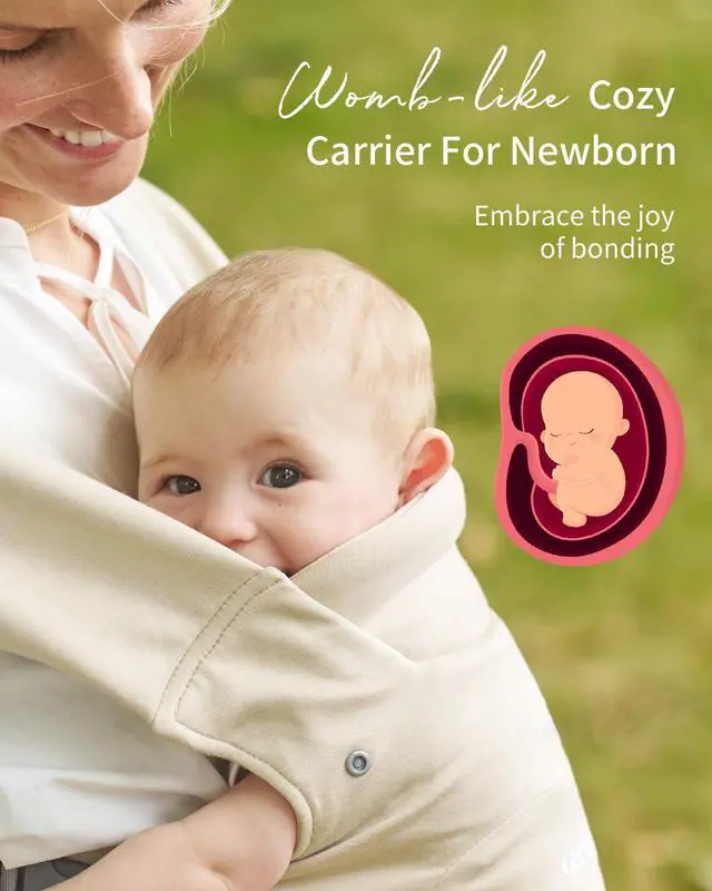 Alt view image 2 of 6 - Baby Carrier, Cozy Newborn Carrier, Ergonomic Baby Wraps Carrier Newborn to Toddler with Head Support, Cream