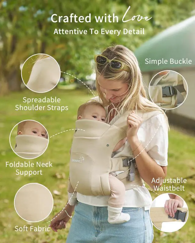 Alt view image 4 of 6 - Baby Carrier, Cozy Newborn Carrier, Ergonomic Baby Wraps Carrier Newborn to Toddler with Head Support, Cream