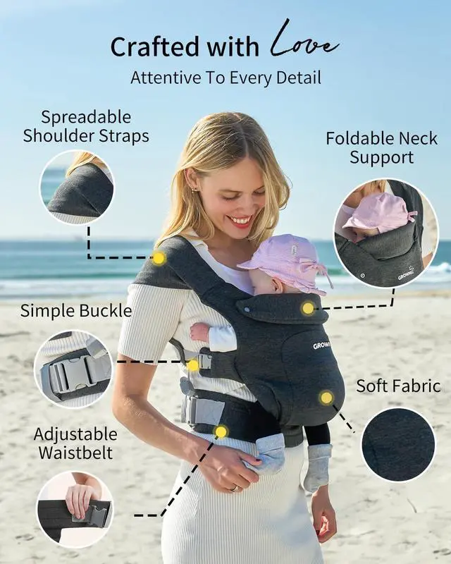 Alt view image 4 of 7 - Baby Carrier Newborn to Toddler, Cozy Baby Wraps Carrier, Ergonomic Baby Carrier with Head Support, Deep Grey