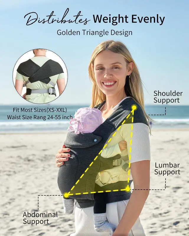 Alt view image 6 of 7 - Baby Carrier Newborn to Toddler, Cozy Baby Wraps Carrier, Ergonomic Baby Carrier with Head Support, Deep Grey