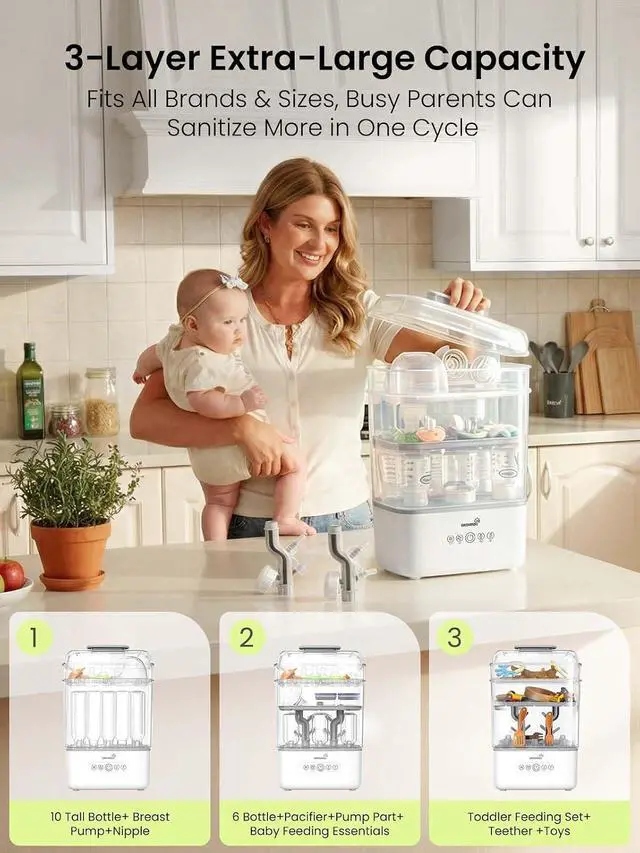 Alt view image 2 of 7 - 3 Layers Large Bottle Sterilizer and Dryer & Grownsy Bottle Sterilizer