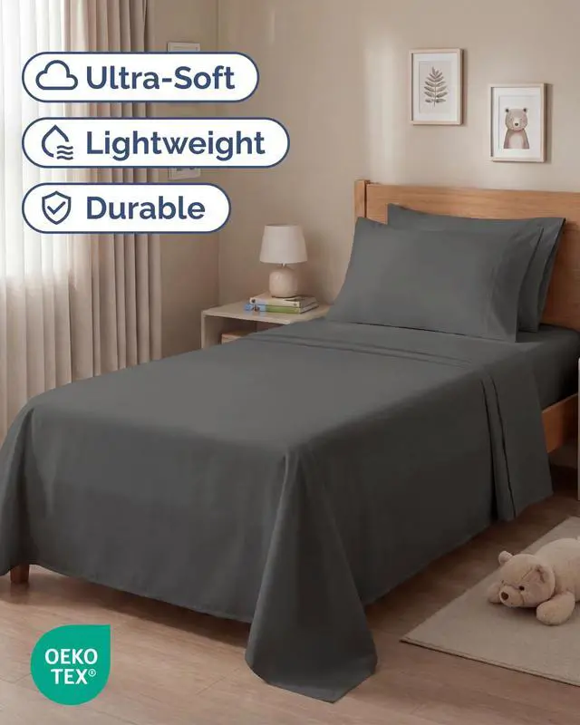 Alt view image 2 of 7 - Twin 4 Piece Sheet Set - Comfy Breathable & Cooling - Ultra Soft Hotel Luxury Bedding Set w/ 8-16 Inch Deep Pockets - 1 Flat & 1 Fitted Sheet & 2 Pillowcases - Wrinkle Free and Easy Care - Charcoal
