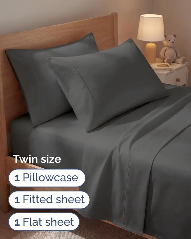 Alt view image 3 of 7 - Twin 4 Piece Sheet Set - Comfy Breathable & Cooling - Ultra Soft Hotel Luxury Bedding Set w/ 8-16 Inch Deep Pockets - 1 Flat & 1 Fitted Sheet & 2 Pillowcases - Wrinkle Free and Easy Care - Charcoal