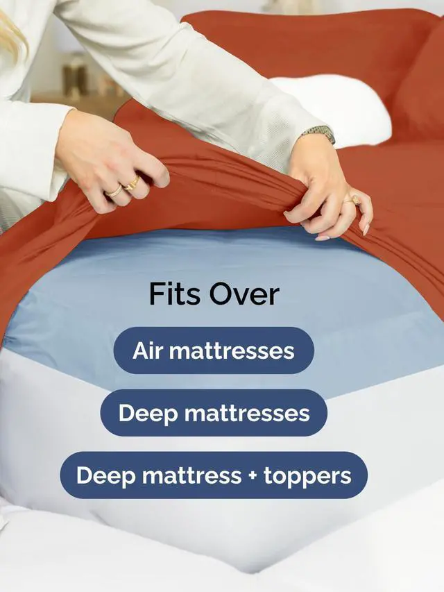 Alt view image 6 of 7 - Extra Deep Full Fitted Sheet - Hotel Luxury Single Fitted Sheet Only - Easily Fits 18 inch to 24 inch Mattress - Ultra Soft, Wrinkle & Fade Free w/Extra Deep Pockets - Breathable & Comfy - Terracotta