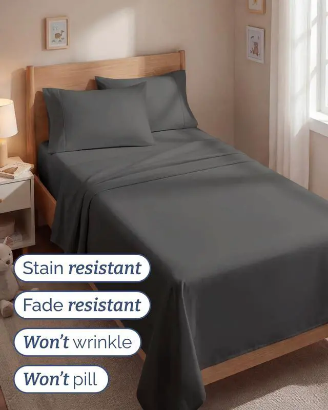 Alt view image 5 of 7 - Twin 4 Piece Sheet Set - Comfy Breathable & Cooling - Ultra Soft Hotel Luxury Bedding Set w/ 8-16 Inch Deep Pockets - 1 Flat & 1 Fitted Sheet & 2 Pillowcases - Wrinkle Free and Easy Care - Charcoal