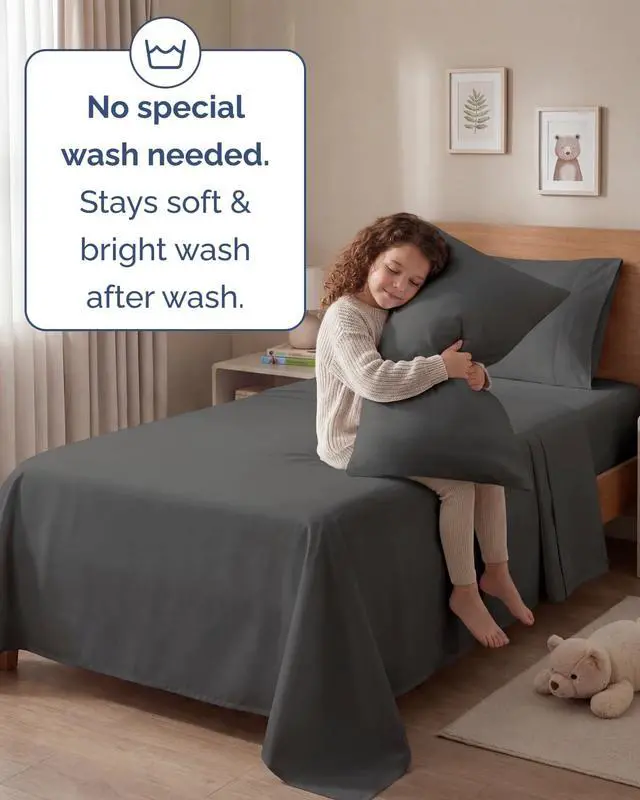 Alt view image 6 of 7 - Twin 4 Piece Sheet Set - Comfy Breathable & Cooling - Ultra Soft Hotel Luxury Bedding Set w/ 8-16 Inch Deep Pockets - 1 Flat & 1 Fitted Sheet & 2 Pillowcases - Wrinkle Free and Easy Care - Charcoal
