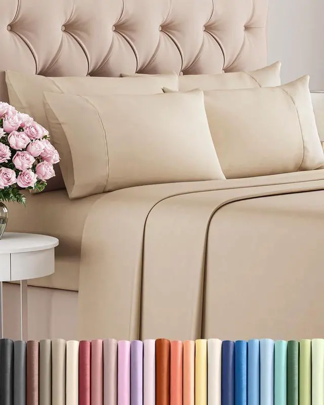 Main image of Cal King 6 Piece Sheet Set - Comfy Breathable & Cooling - Ultra-Soft Hotel Luxury Bedding Set with 8-16 Inch Deep Pockets - 1 Flat & 1 Fitted Sheet & 4 Pillowcases - Wrinkle Free & Easy Care - Cream