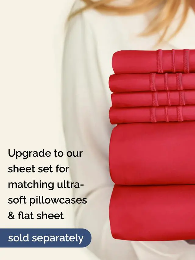 Alt view image 7 of 7 - Extra Deep Twin Fitted Sheet - Hotel Luxury Single Fitted Sheet Only - Easily Fits 18 inch to 24 inch Mattress - Ultra Soft, Wrinkle Free with Extra Deep Pockets - Easy-Care, Breathable & Comfy - Red