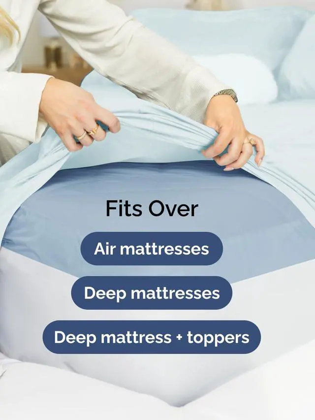 Alt view image 6 of 7 - Extra Deep Twin Fitted Sheet - Hotel Luxury Single Fitted Sheet Only - Easily Fits 18 inch to 24 inch Mattress - Ultra Soft, Wrinkle & Fade Free w/Extra Deep Pockets - Breathable & Comfy - Ice Blue