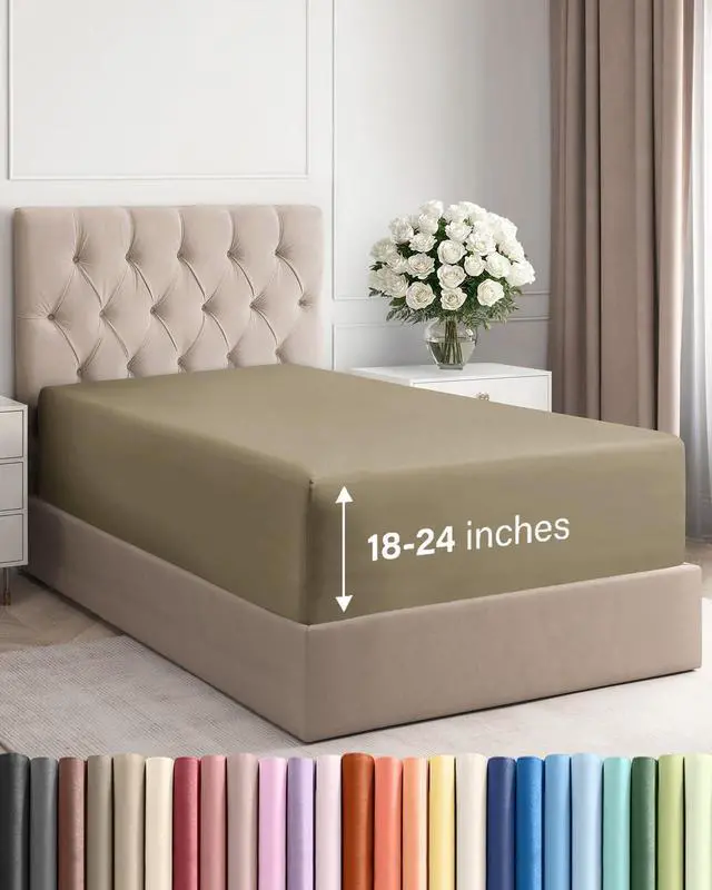 Main image of Extra Deep Twin XL Fitted Sheet - College Dorm Bed Single Fitted Sheet Only w/Extra Deep Pockets - Ultra-Soft & Breathable - Easily Fits 18 to 24 inch Mattress - Wrinkle Free & Fade Resistant - Khaki