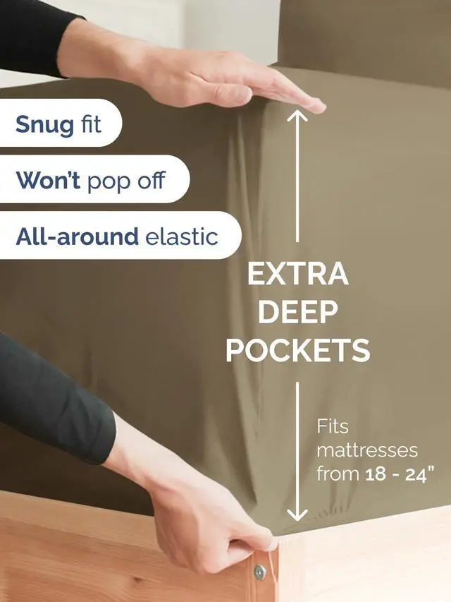Alt view image 2 of 7 - Extra Deep Twin XL Fitted Sheet - College Dorm Bed Single Fitted Sheet Only w/Extra Deep Pockets - Ultra-Soft & Breathable - Easily Fits 18 to 24 inch Mattress - Wrinkle Free & Fade Resistant - Khaki