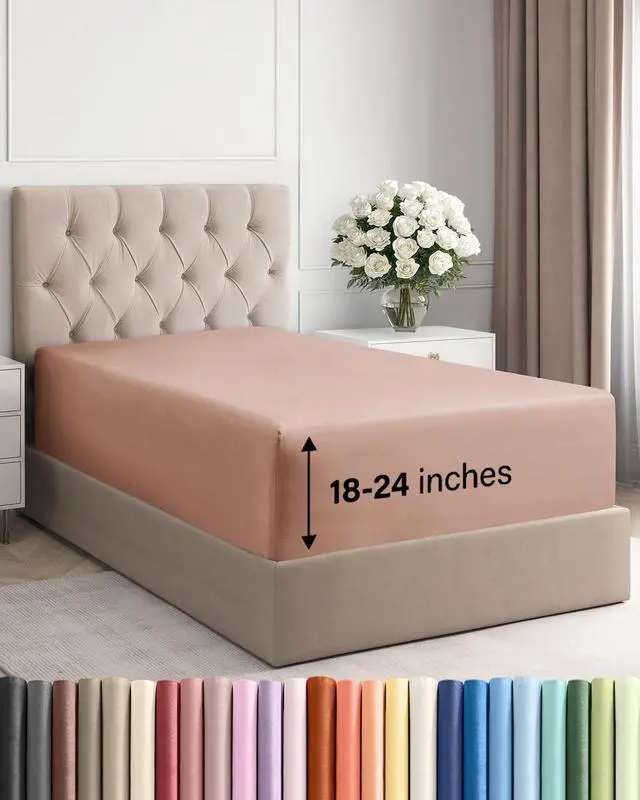 Main image of Extra Deep Twin XL Fitted Sheet - College Dorm Bed Single Fitted Sheet Only w/Extra Deep Pockets - Ultra-Soft & Breathable - Easily Fits 18 to 24 inch Mattress - Wrinkle Free & Fade Resistant - Mauve
