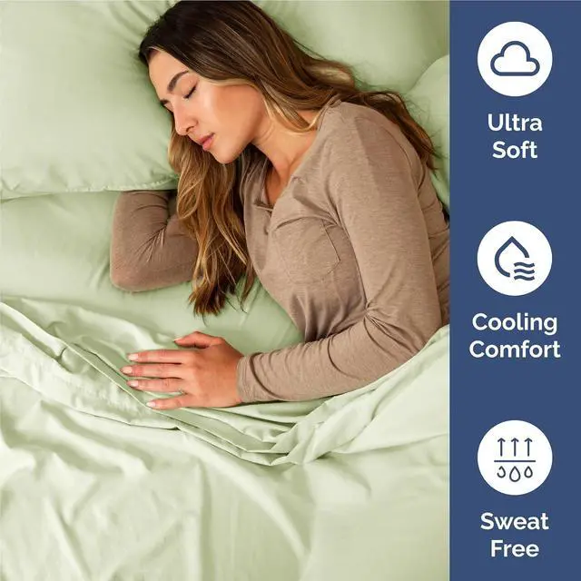 Alt view image 4 of 7 - Full 6 Piece Sheet Set - Comfy Breathable & Cooling - Ultra-Soft Hotel Luxury Bedding Set with 8-16 Inch Deep Pockets - 1 Flat & 1 Fitted Sheet & 4 Pillowcases - Wrinkle Free & Easy Care - Light Sage