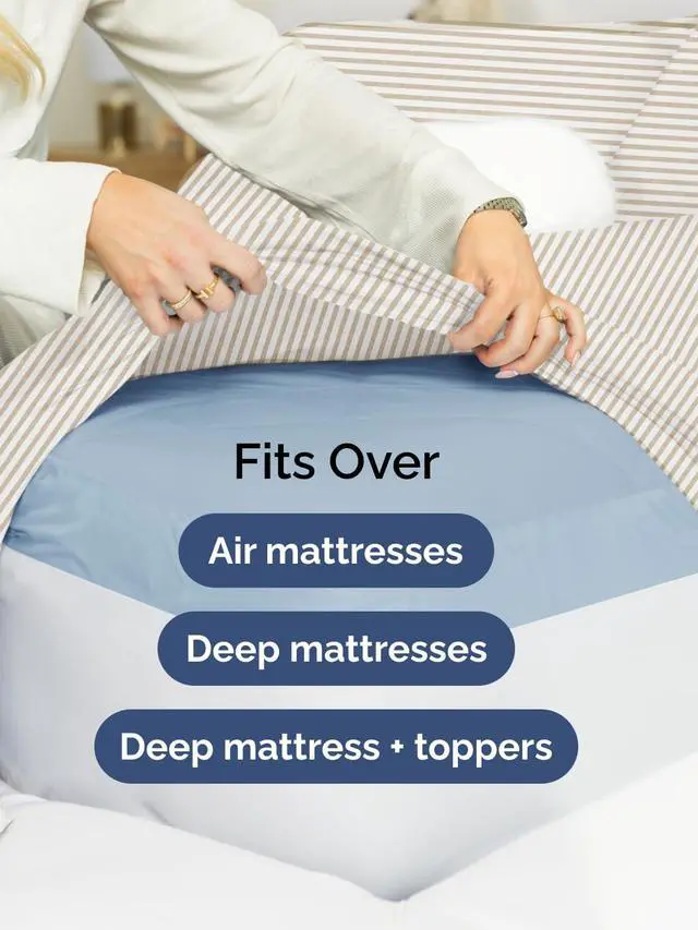 Alt view image 6 of 7 - Extra Deep Twin XL Fitted Sheet - College Dorm Bed Single Fitted Sheet Only w/Extra Deep Pockets - Ultra-Soft & Breathable - Easily Fits 18 to 24 inch Mattress - Wrinkle & Fade Free - Beige Stripes 2