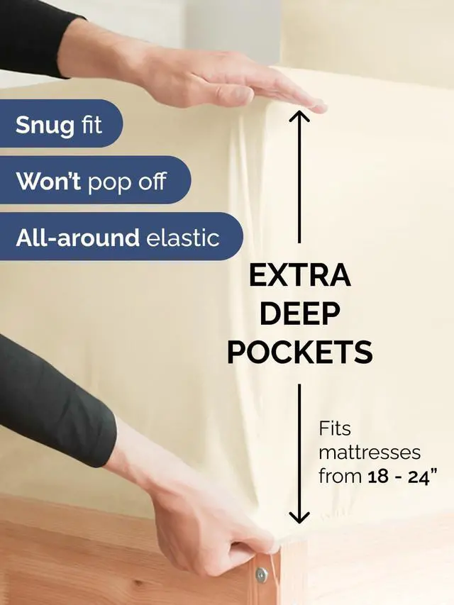 Alt view image 2 of 7 - Extra Deep Twin XL Fitted Sheet - College Dorm Bed Single Fitted Sheet Only w/Extra Deep Pockets - Ultra-Soft & Breathable - Easily Fits 18 to 24 inch Mattress - Wrinkle & Fade Resistant - Off White