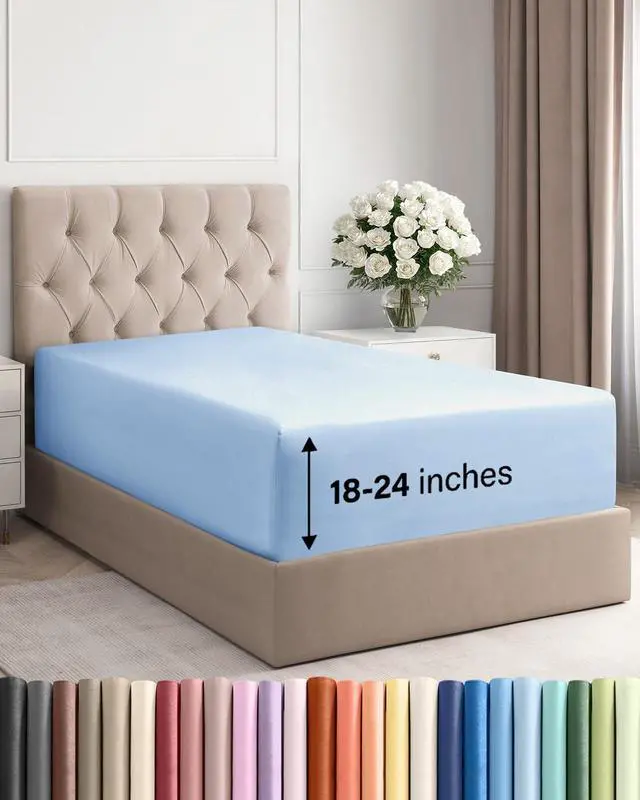 Main image of Extra Deep Twin XL Fitted Sheet - College Dorm Bed Single Fitted Sheet Only w/Extra Deep Pockets - Ultra-Soft & Breathable - Easily Fits 18 to 24 inch Mattress - Wrinkle & Fade Resistant - Light Blue