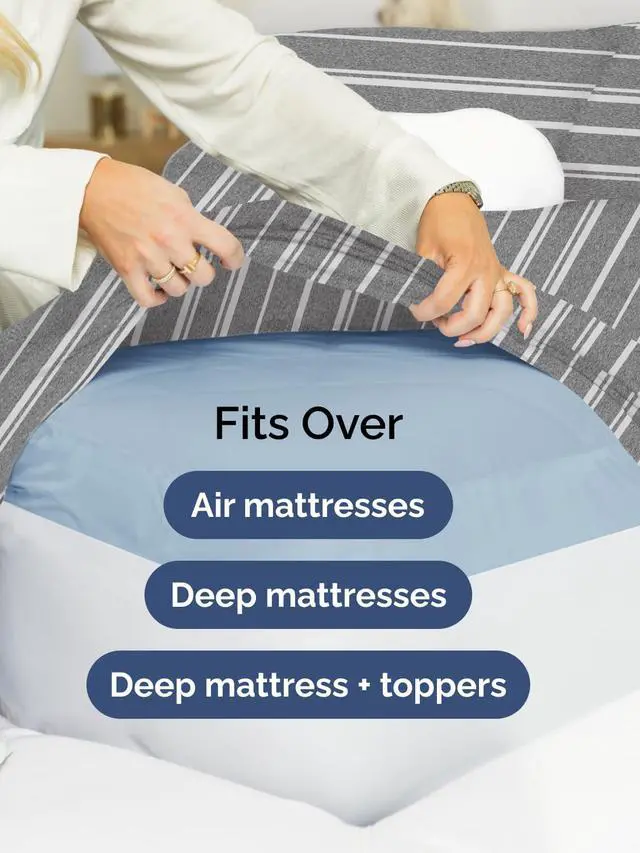 Alt view image 6 of 7 - Extra Deep Twin XL Fitted Sheet - College Dorm Bed Single Fitted Sheet Only w/Extra Deep Pockets - Ultra-Soft & Breathable - Easily Fits 18 to 24 inch Mattress - Wrinkle & Fade Free - Grey Stripes 3
