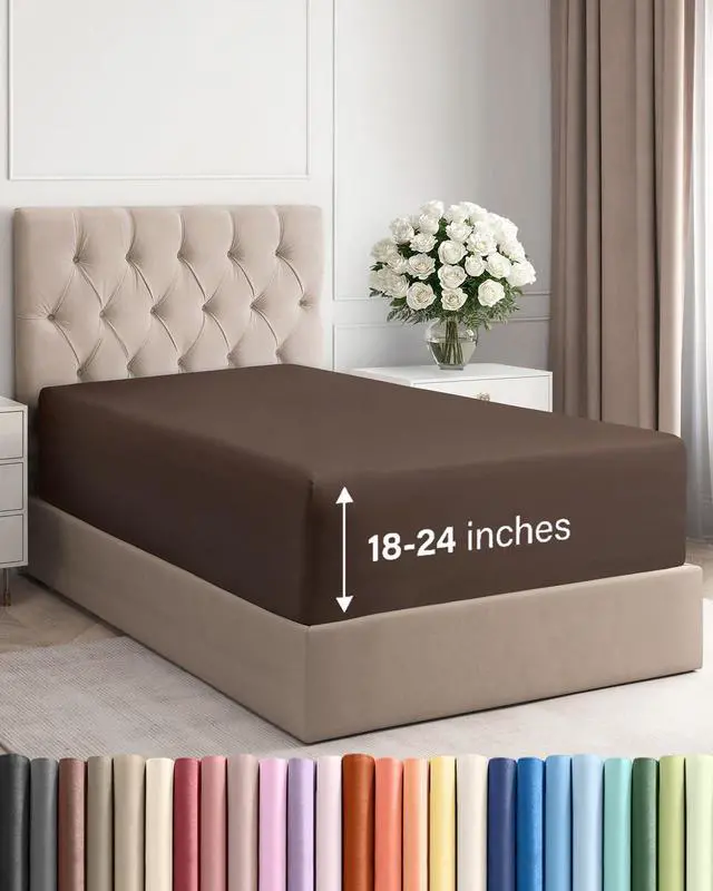 Main image of Extra Deep Twin XL Fitted Sheet - College Dorm Bed Single Fitted Sheet Only w/Extra Deep Pockets - Ultra-Soft & Breathable - Easily Fits 18 to 24 inch Mattress - Wrinkle Free & Fade Resistant - Brown