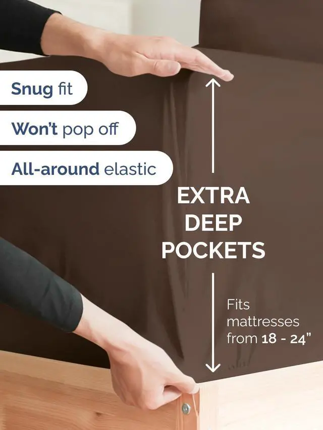 Alt view image 2 of 7 - Extra Deep Twin XL Fitted Sheet - College Dorm Bed Single Fitted Sheet Only w/Extra Deep Pockets - Ultra-Soft & Breathable - Easily Fits 18 to 24 inch Mattress - Wrinkle Free & Fade Resistant - Brown