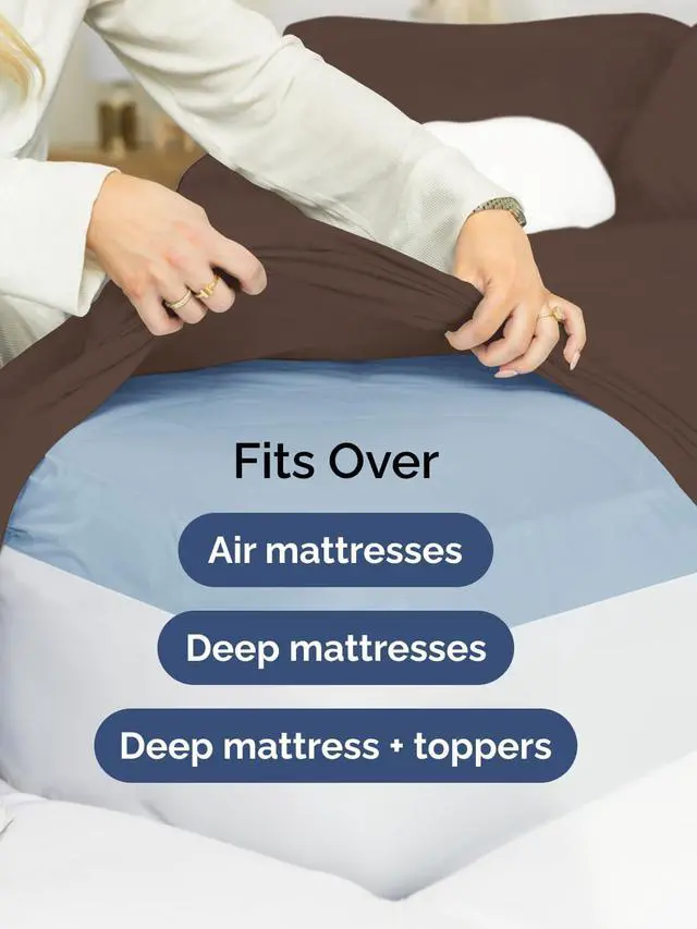Alt view image 6 of 7 - Extra Deep Twin XL Fitted Sheet - College Dorm Bed Single Fitted Sheet Only w/Extra Deep Pockets - Ultra-Soft & Breathable - Easily Fits 18 to 24 inch Mattress - Wrinkle Free & Fade Resistant - Brown