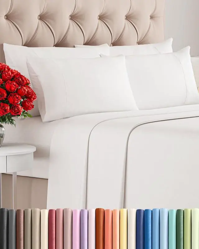 Main image of King 6 Piece Sheet Set - Comfy Breathable & Cooling - Ultra Soft Hotel Luxury Bedding Set w/ 8-16 Inch Deep Pockets - 1 Flat & 1 Fitted Sheet & 4 Pillowcases - Wrinkle Free & Easy Care - Antique White