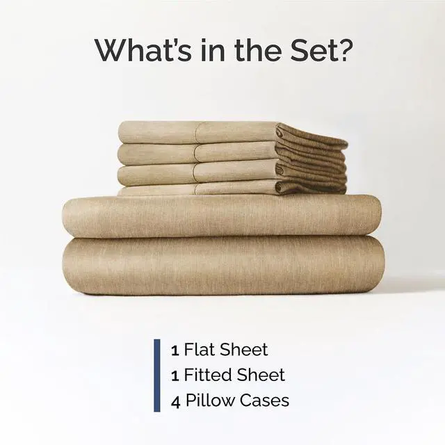 Alt view image 2 of 7 - Full 6 Piece Sheet Set - Comfy Breathable & Cooling - Ultra Soft Hotel Luxury Bedding Set w/ 8-16 Inch Deep Pockets - 1 Flat & 1 Fitted Sheet & 4 Pillowcases - Wrinkle Free & Easy Care - Heathered Tan