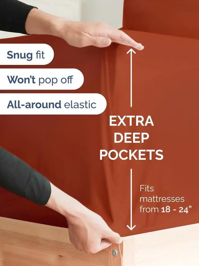 Alt view image 2 of 7 - Extra Deep Twin XL Fitted Sheet - College Dorm Bed Single Fitted Sheet Only w/Extra Deep Pockets - Ultra-Soft & Breathable - Easily Fits 18 to 24 inch Mattress - Wrinkle & Fade Resistant - Terracotta