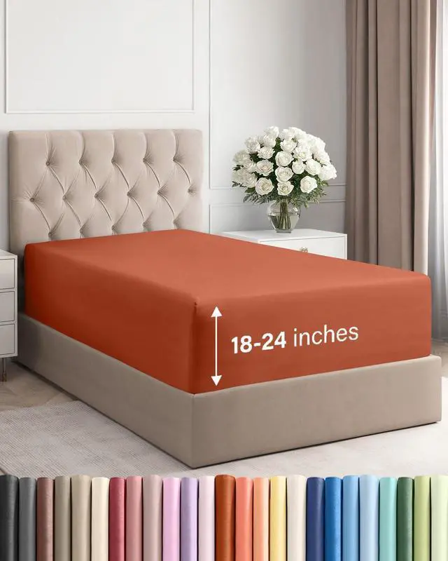 Main image of Extra Deep Twin XL Fitted Sheet - College Dorm Bed Single Fitted Sheet Only w/Extra Deep Pockets - Ultra-Soft & Breathable - Easily Fits 18 to 24 inch Mattress - Wrinkle & Fade Resistant - Terracotta
